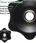 Close-up of a black star knob with brass insert, 12 Pack 1/4-20 Star Knobs With Brass Insert Hex Head Thru Clamping Knobs 6 Star Design.