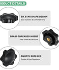 Six Pack Star Knobs With Quarter Inch Female Thread Hex Head Blind Hole Clamping Grips Black