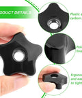 Close-up of a black five star knob with 3/8-16 through hole, polished finish, made from plastic and carbon steel, ergonomic and durable.