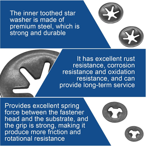 Star Locking Tooth Washers Kit 50Pcs 5 Sizes M2 To M5 For Quick Fasteners with corrosion-resistant steel