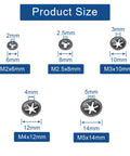 Diagram displaying sizes in Star Locking Tooth Washers Kit 50Pcs 5 Sizes M2 To M5 For Quick Fasteners