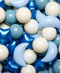 Ball Pit Balls Stars Moon Shapes Plastic Pitballs for Toddler Play Tent Baby Photo Props Kids Pool Water Toys Kiddie Pool Party Decor, Pearl Blue+Cream Blue+White,100PCS with star and moon shapes.