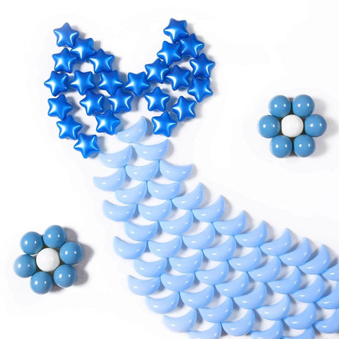 Ball Pit Balls Stars Moon Shapes Plastic Pitballs for Toddler Play Tent Baby Photo Props Kids Pool Water Toys Kiddie Pool Party Decor, Pearl Blue+Cream Blue+White,100PCS arranged in star and moon pattern.