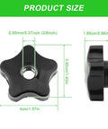 Four Pack T Track Knobs for Sawing and Drilling Machines through hole three eighths inch, black five star shape with side view dimensions