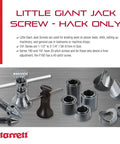 Little Giant Jack Screw from Starrett provides precise leveling for planers, drills; various components displayed on white surface.