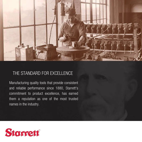 Starrett manufacturing history image with a worker in a toolroom, illustrating their standard for excellence and product reliability.