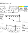 Diagram showing dock anchorage with heavy duty side leg pipe holder for stationary dock, galvanized steel, 11 gauge construction.