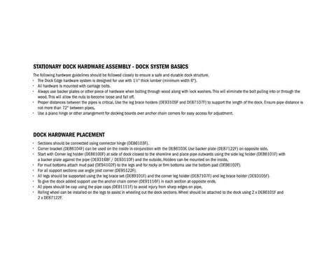 Dock hardware assembly instructions for stationary dock system with guidelines for secure structure and installation steps.
