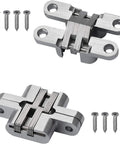 Two 2.76in hidden cross hinges, zinc alloy, 180-degree folding cabinet hinges with screws