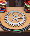 Steampunk Gear Die Cuts For Card Making And Scrapbooking, metal cutting dies for embossing detailed gear patterns on a table.