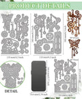 Steampunk Gear Die Cut Set For Scrapbooking And Card Making With Slick Mechanical Butterfly Embossing Stencils, sizes displayed
