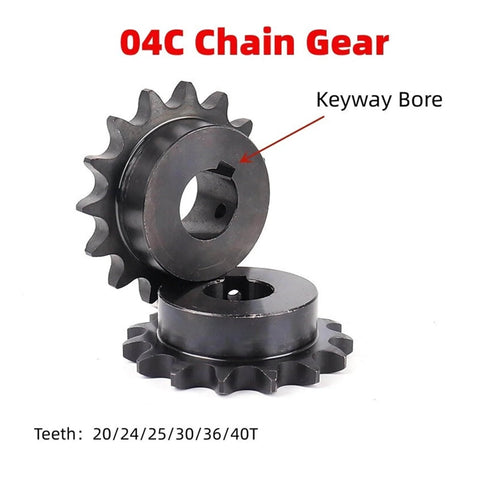Steel Motor Drive Gear 04C Chain Gear 40 Tooth 12 7mm Keyway Bore Industrial Sprocket Wheel shown with teeth and keyway bore detail