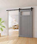 6.8FT Sliding Barn Door Hardware Kit with Upgraded Packaging for Single Doors up to 41 Inch installed view in modern living room