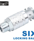 One Half Inch Air Hose Fittings Set With High Flow Industrial Style Coupler And Plugs Three Piece Steel Quick Connect Kit