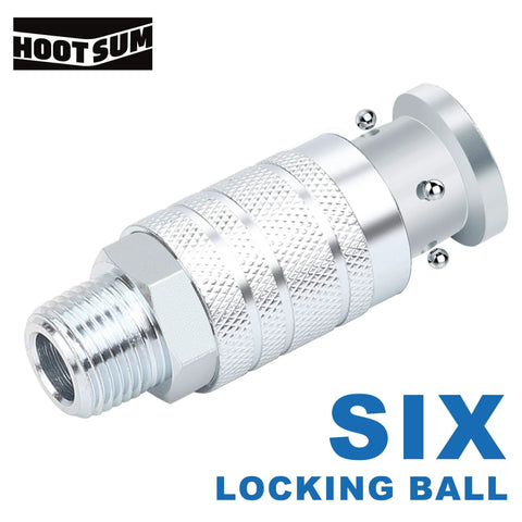 One Half Inch Air Hose Fittings Set With High Flow Industrial Style Coupler And Plugs Three Piece Steel Quick Connect Kit