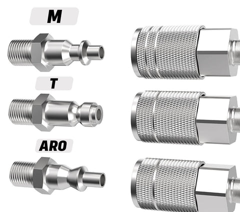 One Quarter Inch Air Hose Fittings Industrial M Type Coupler Quick Connect Kit with One Quarter Inch NPT Male Threads