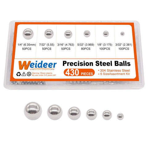 Premium 430 Piece Stainless Steel Ball Assortment Kit With Six Precision Sizes For Bearings And Bicycle And Auto Parts Weideer K086430