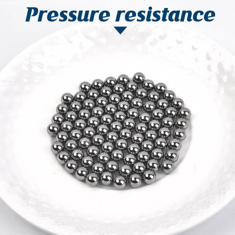 610 Piece Ball Bearings Set Loose Steel Bearings In Six Sizes displayed on plate