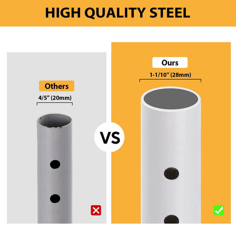 Comparison of steel thickness for Adjustable Sliding Door Security Bar with Rubber Tips 18.5 to 51 Inches.