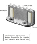 Four Barn Door Floor Guide Bearings With Adjustable Bottom Rollers in durable steel frame, size 2.2x1.2x1 inches, top view.