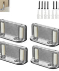 Four barn door floor guide bearings with adjustable bottom rollers in durable steel frame for silent smooth operation and space saving sliding hardware.