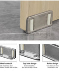 Four Barn Door Floor Guide Bearings With Adjustable Bottom Rollers In Durable Steel Frame For Silent Smooth Operation and Space Saving Sliding Hardware installed on floor