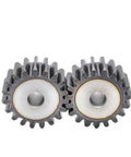 Two steel 2M Bevel Gear Pinion 12 To 27 Teeth Transmission Gears with quenched teeth and 20mm bore, front view close-up.