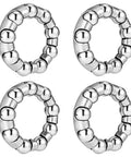 Four steel bike ball crank bearing retainers, one quarter inch with nine balls, for kids Schwinn bicycles and Genesis bikes repair.