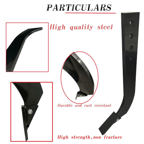 Close-up view of Five Piece Box Blade Shank Kit with four-hole box scraper shanks and 18-inch scarifier ripper shank, high quality steel.