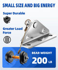 Gas Struts Mounting Bracket 10mm Ball Stud Kit in silver, showcasing durability and load force, holding 200 lb weight illustration.