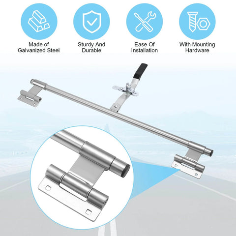 Durable steel cam bar lock with zinc plating and included mounting hardware for trailer doors, close-up view.