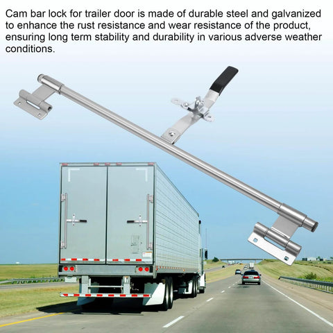Durable steel cam bar lock with zinc plating and included mounting hardware for secure trailer and cargo door protection.