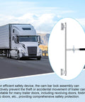 Durable steel cam bar lock with zinc plating and included mounting hardware in front view against truck backdrop.