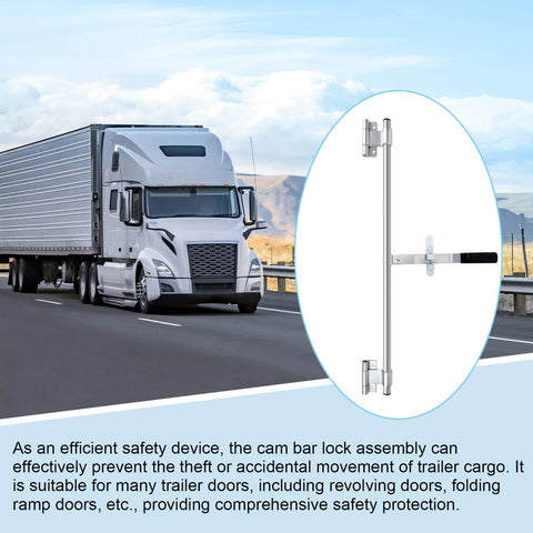 Durable steel cam bar lock with zinc plating and included mounting hardware in front view against truck backdrop.