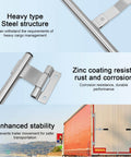 Durable steel cam bar lock with zinc plating and included mounting hardware, shown in close-up and installed on trailer doors.