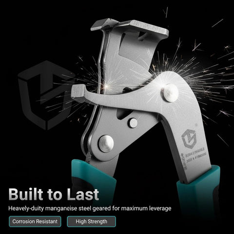 Close-up of Car Clip Pliers And Disassembly Tool For Interior Panels Pro Grade Multi Function Panel Removal Pliers Removes Plastic Clips Buckles And Rivets Ergonomic PVC Handle, steel leverage.