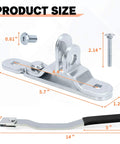 Durable cargo trailer door hasp with a lockable 1-1/4 inch wide pad, shown with measurements and components