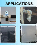 Sturdy 14-gauge steel trailer latch kit applications on enclosed cargo trailer ramp doors featuring anti theft screws.