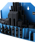 58 Piece Steel Clamping Kit With Wall Holder For Table Slot Five Eighths Inch And Stud Size One Half Inch With Thirteen Threads Per Inch Ideal For Heavy Duty Milling And Bridgeport Style Workpieces Accusize