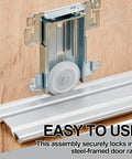 Four Pack Sliding Mirror Closet Door Rollers Steel-Framed Bottom Mount Replacement For Mirror Wardrobe shown installed on wood surface.