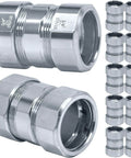 Ten Pack Steel Compression Rigid Coupling Three Quarter Inch Zinc Plated Steel Threadless Coupling With Spring Coil Solid Heavy Duty Metal Electrical Conduit Fittings For Connecting Rigid Tubes To Tubes