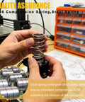 Person holding Beefy Steel Compression Spring For Machinery And Tools 0.162 Inch Wire Diameter 1.1 Inch Outer Diameter 7 Inch Free Length One Piece Pack High Elasticity Durable Coil For Replacements And DIY Projects with tools and machinery in background