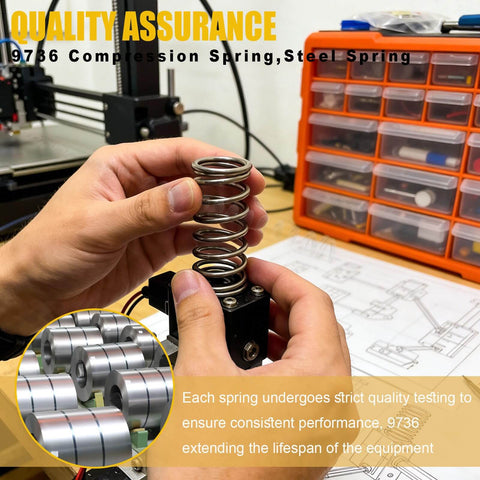 Person holding Beefy Steel Compression Spring For Machinery And Tools 0.162 Inch Wire Diameter 1.1 Inch Outer Diameter 7 Inch Free Length One Piece Pack High Elasticity Durable Coil For Replacements And DIY Projects with tools and machinery in background