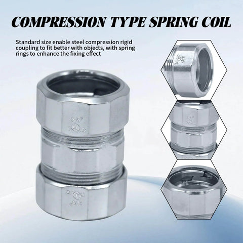 Ten Pack Steel Compression Rigid Coupling Three Quarter Inch Zinc Plated Steel Threadless Coupling With Spring Coil Solid Heavy Duty