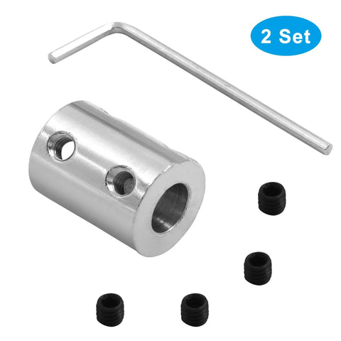 2 Pcs Bore Rigid Coupling Set 8mm to 10mm Shaft Coupler Connector Stainless Steel Coupler Rigid Couplings for 3D Printers Motor Accessories, shown with screws and wrench