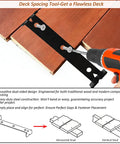 Steel Deck Spacer Tool 2 In 1 Board Spacer with 1/8 and 3/16 inch gap, used on 5.5 inch decking, shown guiding fastener installation.
