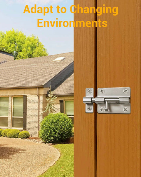 Beefy Heavy Duty Door Slide Latch Lock Kit With Twelve Screws Two Pack Keyless Entry Thickened Steel installed on wood gate