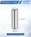 Heavy Duty 100 Piece 3mm By 11mm Steel Dowel Pins Set For Shelf Support And Cabinet Hardware with dimensions and tolerance shown