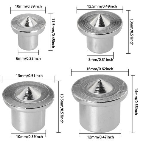 Diagram of Twenty Piece Panel Furniture Positioning Dowel Pin Kit For Cabinets And Woodworking, showcasing different pin sizes and dimensions.