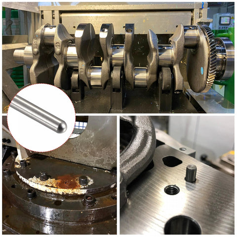 uxcell 3x15mm stainless steel dowel pins (304) with round heads and chamfered ends; shows pin end and installed pin.